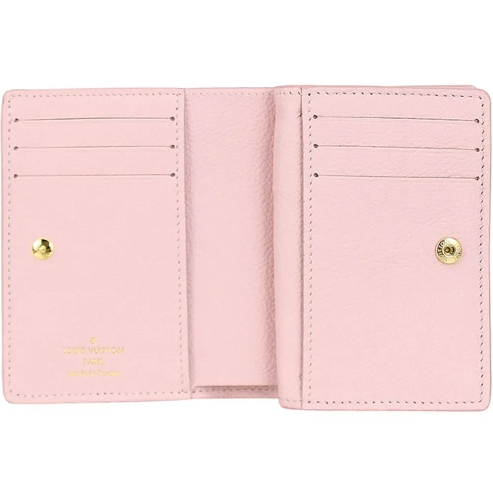 Portefeuille Broderie Monogram Implant Calf Leather Pink Gold Wallet Flap - Picture 4 of 8